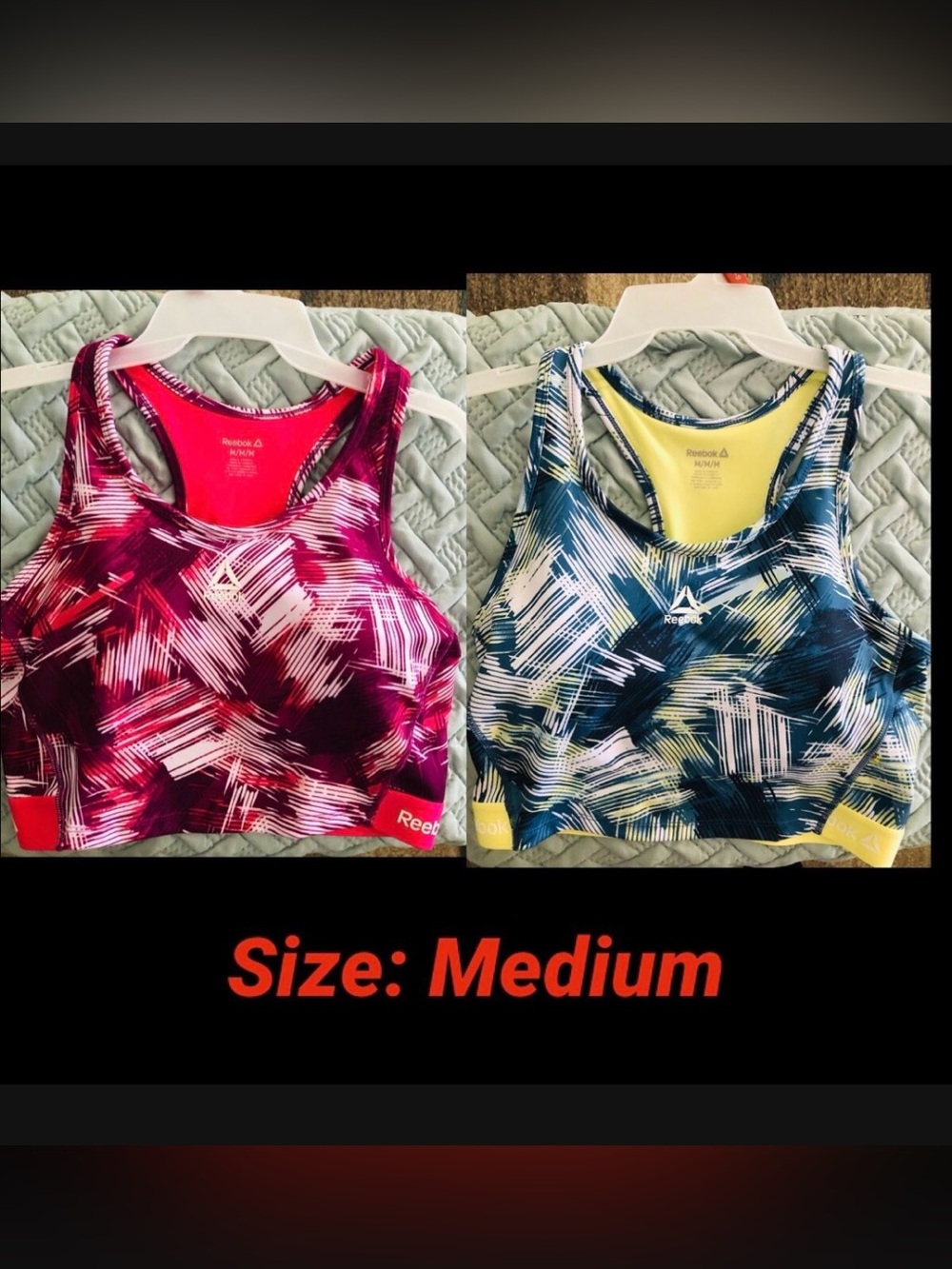 NWT Reebok Printed Sports Bras - Pink & Blue - set of 2